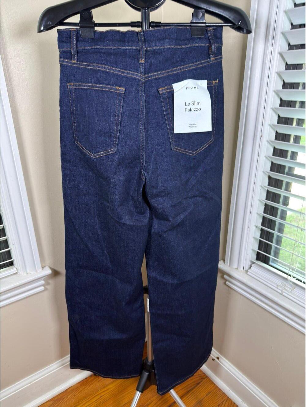 NWT FRAME Le Slim Palazzo Jeans Size 30 High Rise Wide Leg Dark Rinse MSRP $298 - Picture 5 of 8